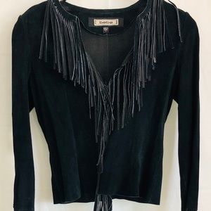 BEBE Suede Leather Fringe Tassels Jacket